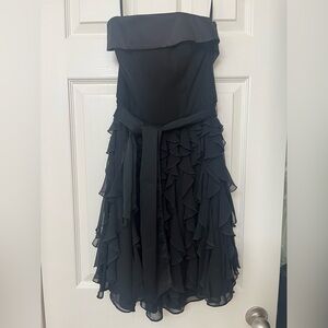 White House Black Market Black Asymmetrical Ruffled Strapless Dress
